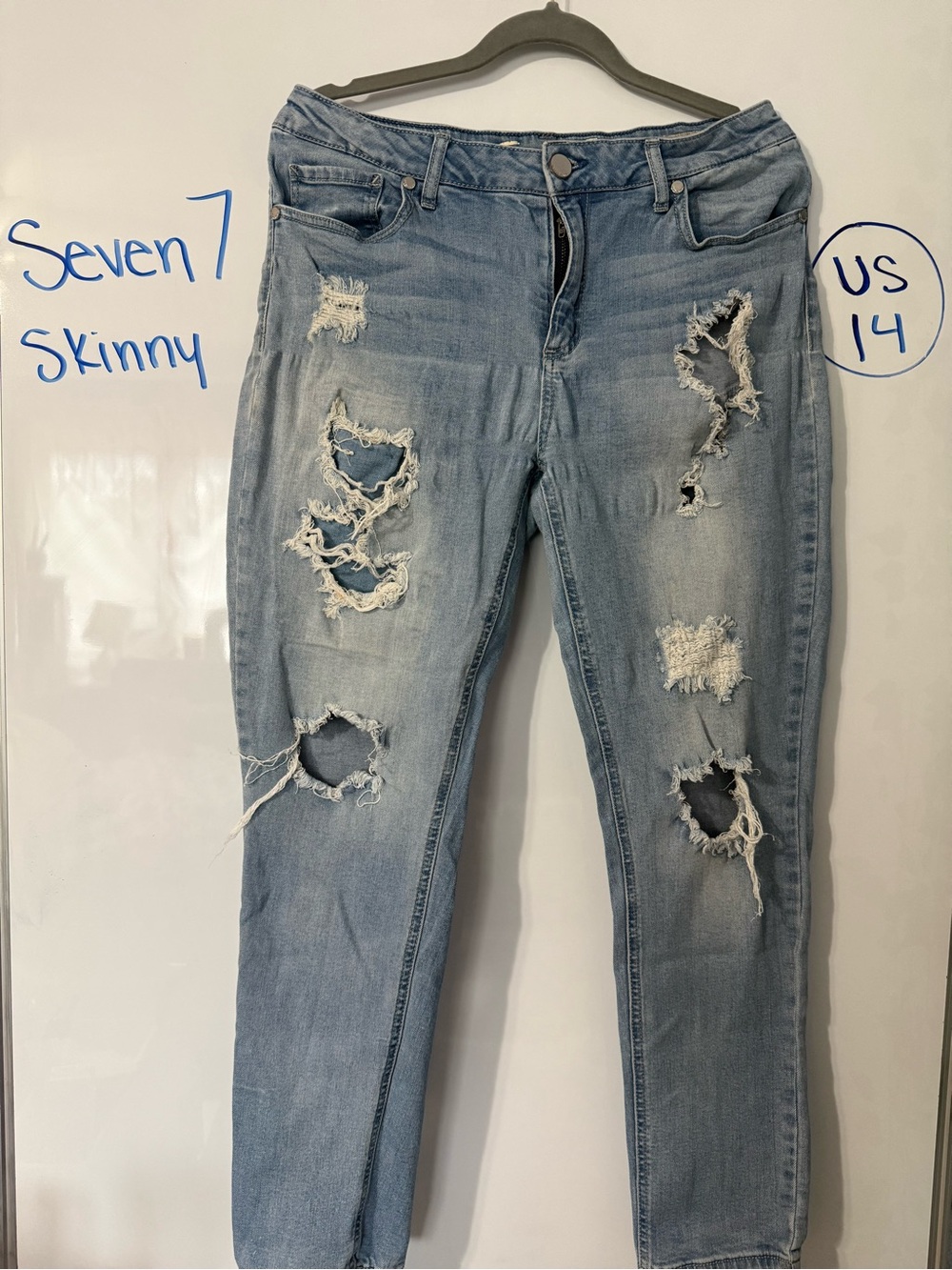 Seven7 Light Blue Distressed Skinny Jeans